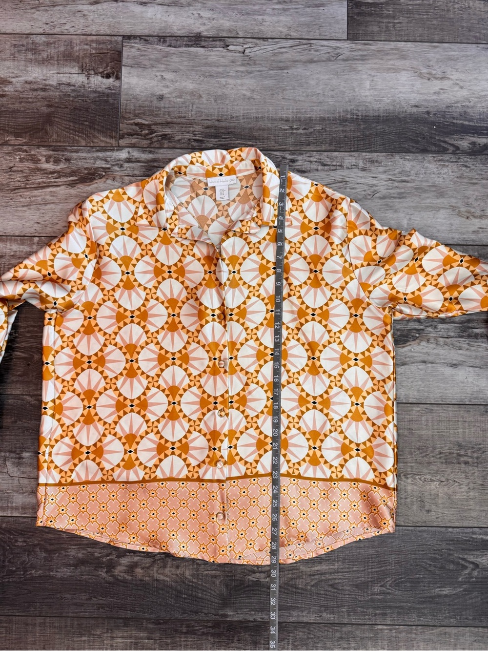 House of Harlow 1960 Geometric Print Button-Up Blouse in Mustard and Cream - Picture 5 of 7